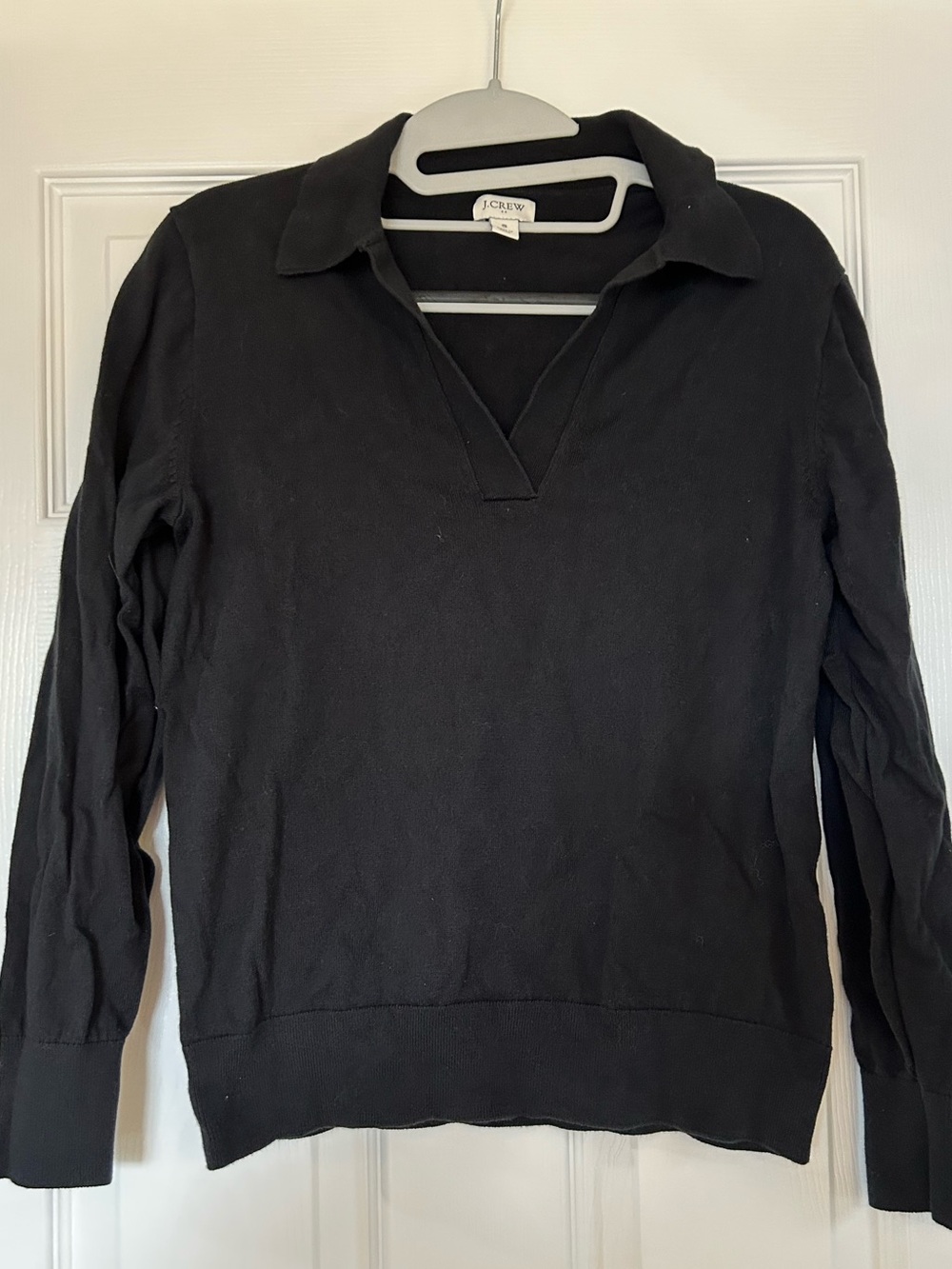 J. Crew Black V-Neck Collared Pullover Sweater